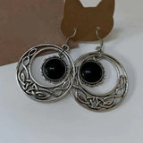 Daiiibabyyy  Gothic Victorian Silver Color Celtic Knot Black Agate Pendant Dangle Earrings for Women Halloween Pagan Witchcraft Jewelry Gifts