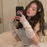 DAIIIBABYYY  -  2Pcs Lace Summer sunscreen Arm Sleeve UV protection Lace floral ice Sleeve Breathable Mesh Thin Driving and Cycling arm Cover