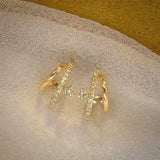 DAIIIBABYYY  -  New Double Asymmetric Earrings Set with Shiny Cubic Zirconia Stud Earrings Women's Fashion Elegant Jewellery Accessories