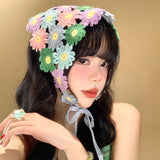 DAIIIBABYYY  -  Korean Version of Dopamine Handmade Crochet Knitted Headscarf Female Summer Sweet Seaside Vacation Tied Hair Triangular Headband