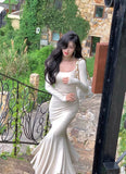 DAIIIBABYYY  -  Elegant Long Sleeve Knitted Mermaid Dresses Women Sexy Fashion Slim Solid Evening Party Prom Casual Vestido Mujer New Autumn