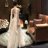 Daiiibabyyy  French Fashion Luxury Halter Neck Evening Gown Women Sexy Backless Sleeveless Slim-Fit Long Party Dress High-street Casual Robe
