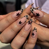 Daiiibabyyy  24PCS Leopard Print French False Nail Tips with Glue Simple Star Almond Press on Nails Full Cover Wearable Sweet Cool Fake Nails