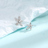 Daiiibabyyy 925 Sterling Silver Flower Asymmetry Studs Earring for Women Zircon Originality Design Jewelry Gift Dropshipping