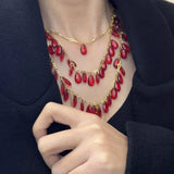 DAIIIBABYYY  -  Palace Feng Shui Drops Pomegranate Red Stacking Necklace Retro Subculture Personalized Clavicle Chain