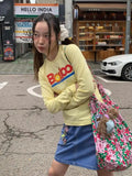 DAIIIBABYYY  -  American Retro Yellow Graphic T Shirts Korean Fashion 2000s Clothes Y2k Women's T-shirt Spring Autumn Tops Print Tees