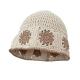Daiiibabyyy  Crochet Floral Panama Fisherman Bucket Hat Women's Spring Summer Sun Protection Outdoor Travel Breathable Foldable