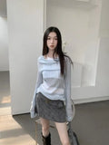 DAIIIBABYYY  -  Fairycore Style Fake Two Piece Halter T Shirt Women Long Sleeve Design Elegant Korean Fashion Patchwork Tee Shirt Femme