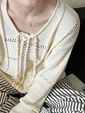DAIIIBABYYY  -  Braided Lace Up Knitted Sweater Top for Women, Autumn and Winter Hollow Out Lazy Sweet Style Loose Sweater