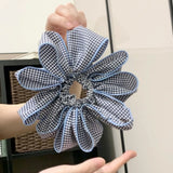 Daiiibabyyy  Elastic Flower Hair Scrunchies Cloth Korean Style Blue Plaid Hair Ring Ponytail Holder Hair Rope Lattice Hair Tie Daily