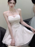 Daiiibabyyy Summer Sexy Backless Mini Dress Strapless Y2k Short Dresses for Women Mesh A-line Korean Fashion Party One Piece Vestido Mujer