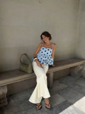Daiiibabyyy  Women White Polka Dot Blouse Cute Sleeveless Ruffle Hem Spaghetti Strap Cami V-neck Peplum Tops Lady New Daily Casual Top