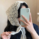 Daiiibabyyy  Knitted Hollow Out Triangle Hair Scarf Headband Women Girls Knitted Flower Headbands Summer Travel Literary Photo Headwear
