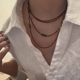 Daiiibabyyy  Vintage Brown Crystal Beaded Long Necklace for Women Fashion Trendy Stacking Geometric Clavicle Chain Y2K Jewelry Accessories