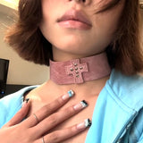 Daiiibabyyy  Y2K Pink Jewelry Leather Cross Choker Harajuku Kawaii Accessories Geometric Necklace Grunge Rock Necklaces Charm Punk