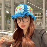Daiiibabyyy Summer New Women Crochet Hand Made Hollow Knitted Fisherman Hats Casual Knit Hats Cherry Red Pink Bucket Hat Cap