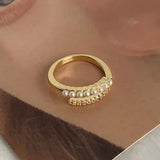 Daiiibabyyy  Silver Charming Minimalist Pearl Zircon Round Rings for Women Party Trendy Fine Jewelry Adjustable Accessories