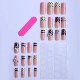 Daiiibabyyy  24pcs Y2K Sweet Stars Press On Nails Blue Brown Stripes French Style False Nails Wave Point Designs Autumn Vintage Fake Nail