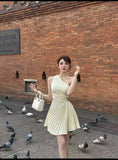 DAIIIBABYYY  -  Y2K Sweet Sexy Backless Solid Mini Dress Inclined-Shoulder Pleated Women's Dresses Beach Vacation Party Spring Summer 2025 New