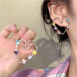 Daiiibabyyy  Hollow Out Heart-Shaped Zircon Ring Colorful Zircon Metal Simple Earrings Unique Ferris Wheel Design Women's Jewelry Earrings
