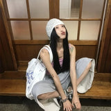 DAIIIBABYYY  -  Korean Designer Strap Beanies Caps for Women Summer and Autumn Thin Hollow Breathable Versatile Sweet Retro Knitted Hats