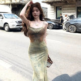 Daiiibabyyy  Butterfly Vintage Print Sling Dress Elegant Spice Girls Bodycon Slim Vestidos Luxury Pure Desire Temperament Long Dresses