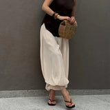 Daiiibabyyy  Loose Puff Trousers Women's See Through High Waist Patchwork Fashion Elegant Trousers Female Summer Office Lady Pants