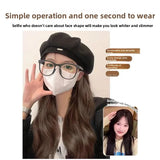 Daiiibabyyy  Women's Beret Hat Integrated Fashion Simulation Hair Extension Long Straight Fake Hair with Cap Asian Fiber Hats