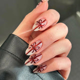 Daiiibabyyy  24PCS Christmas Gift False Nails Red Green Bow Ring Patterns French Fake Nails for Women Sweet Winter Almond Press on Nails Tips