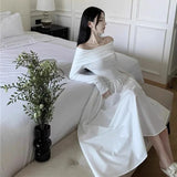 Daiiibabyyy  New Lady Sexy One Shoulder Vacation Dress Spring Women Solid Color Ruched Dress Female Chic Korean White Slim Fit Dress