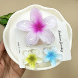 DAIIIBABYYY  -  3Pcs Sweet Colorful Plumeria Flower Shark Clip Hair Claw Bohemian Ponytail Clip Plastic Hairpin Barrette Summer Hair Accessories
