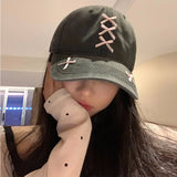 DAIIIBABYYY  -  Korean Sweet Bow Baseball Cap Women's Spring and Summer Washed Cotton Solid Color Versatile Big Head Soft Top Sports Hat Gorras