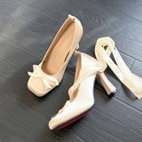 Daiiibabyyy  Sweet Women's Mary Jane Shoes Exquisite Bow Ballet High Heels for Woman Fashion Lolita Casual Shoes Designer Shoes Zapatos Mujer