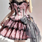 DAIIIBABYYY  -  Korea Three-stage Lolita Dress Goth Puff Sleeve Y2k Bandage Lace Trim Party Gothic Mini Dresses Ruffles Woman's Dress Vestidos