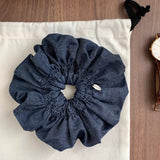 DAIIIBABYYY  -  Denim puff pleated texture hair band high sense large intestine ring women's high elastic hair rope new hairaccessories headgear