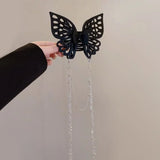 DAIIIBABYYY  -  New Oversized Hollow Butterfly Tassel Chain Hair Grab Clip Shark Clip Hair Accessories Claw Clip For Women