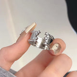 Daiiibabyyy  Fashion Silver Color Star Open Rings for Women Men Simple Zircon Irregular Adjustable Wide Couple Rings Party Jewelry Gifts