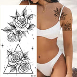 DAIIIBABYYY  -  Black Flower Women Sexy Tattoo Sticker Women Dot Rose Peony Body Chest Art Temporary Tattoos Water Transfer Fake Tattoo Stickers