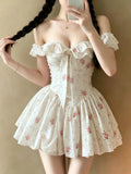 Daiiibabyyy  French Sweet Sexy Kawaii Dress Women Y2k Cute Bow Design Slim Summer Dress Japanese Fashion Elegant Vintage High Street Outfits