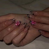 Daiiibabyyy  24PCS Leopard Print French False Nail Tips with Glue Simple Star Almond Press on Nails Full Cover Wearable Sweet Cool Fake Nails