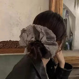 Daiiibabyyy  1pc Oversized Gray Lace Scrunchie, High-End Hair Tie Suitable for Low Topknots & Ponytails, Hair Accessory
