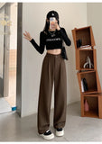 Daiiibabyyy  New Narrow Suit Mop Pants for Women Loose Solid Color Slim Straight Trousers Casual Elastic High Waist Wide Leg Pants Mujer