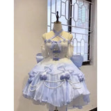 DAIIIBABYYY  -  Gradient Blue Light Flower Wedding Hollow Out Front Short Back Long Lolita Fine Shine Lolita Pengpeng Heavy Industry Princess
