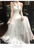 Daiiibabyyy  Autumn French Luxury Fashion Elegant Evening Gown Women Backless Tulle Pure White Strapless Long Dress Formal Occasion Clothing