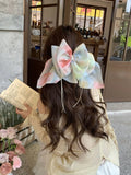 Daiiibabyyy  Girl's Scrunchies Korean Version Rainbow Pearl Large Hair Band Sweet Style Hair Tie Pleated Twisted Hair Band Bow Cute Hair Clip