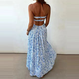 Daiiibabyyy  Fashion Hollow Out Sleeveless Vacation Dress Summer Strapless Pleated Slim Maxi Dress Elegant Lady Off Shoulder Evening Dress