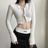 DAIIIBABYYY  -  New Women's Solid Color Slim Fit with Exposed Navel Fashion Round Neck Long Sleeved Cardigan T-shirt for Women