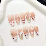 Daiiibabyyy  10pcs INS Simple French Press on Nails Pink Bowknot Star Decor Fake Nails Shiny Cat-Eye Pink Crystal Design False Nail Patches