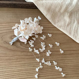 Daiiibabyyy  Fairy Irises Flower Long Fringe Acrylic Imitation Pearl Duckbill Hair Clips for Women Temperament Bridal Romantic Accessories