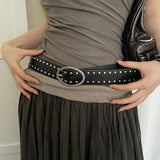 Daiiibabyyy  Fashion Waist Buckle Belt Y2K Punk Rivet Leather Belts Women Men Star PU Black Waist Strap Hollow for Jeans Skirt Decoraction